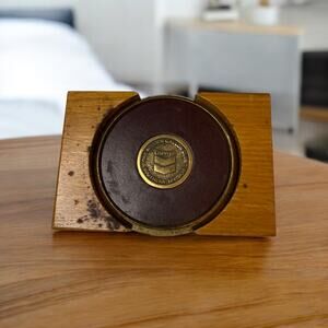 RARE Chevron One Million Gallon Solid Brass Coaster Set Vintage